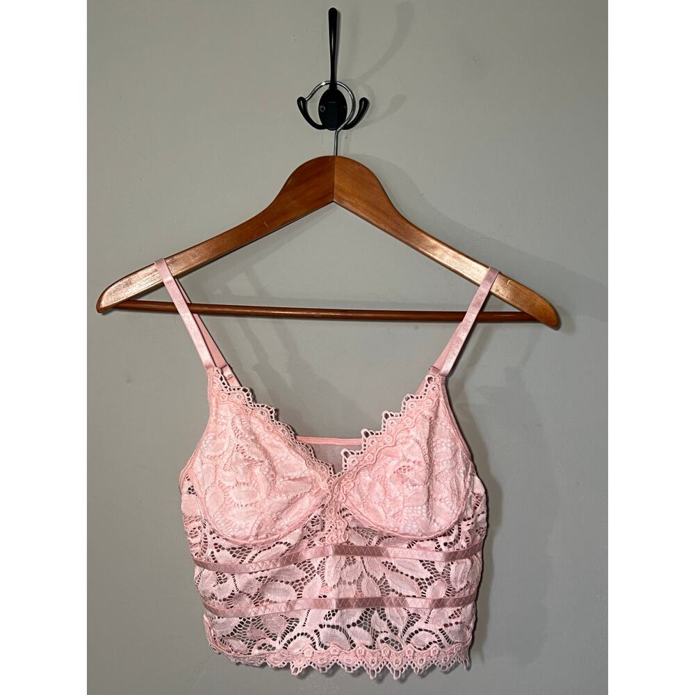 NEW Lace Floral Cami Bra with Adjustable Spaghetti Straps Pink Medium